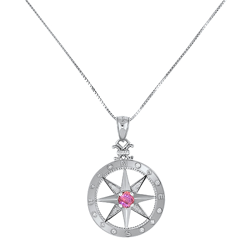 Pink Maine Tourmaline Compass Silver Pendant