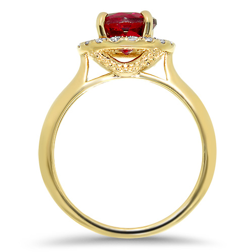 Red Tourmaline Ring with Diamond Halo Profile
