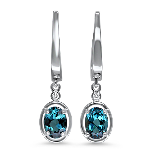 Blue Tourmaline and Diamond Earrings 14KW