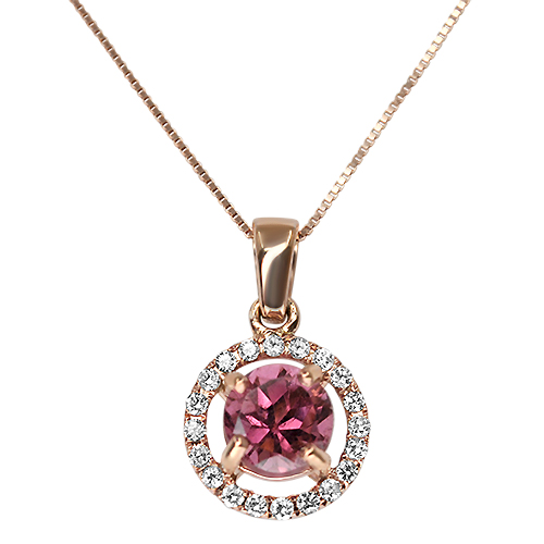 Pink Tourmaline and Diamond Halo in Rose Gold