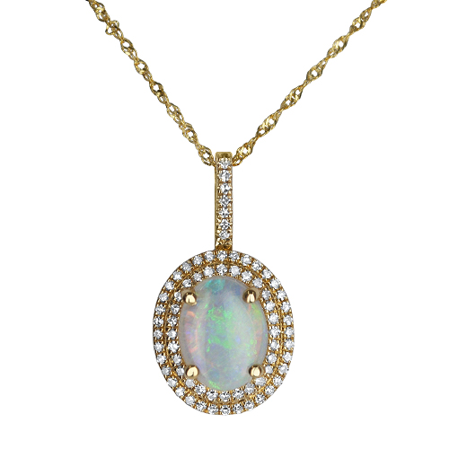 Opal and Diamond Halo Pendant