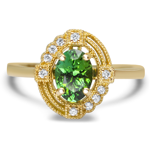 maine green tourmaline ring 14ky with diamonds