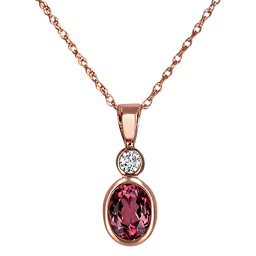 pink tourmaline and diamond pendant in rose gold