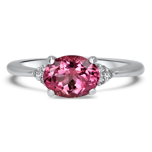 Pink East West Ring in 14KW and Diamonds
