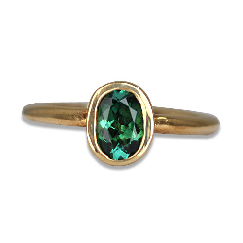Blue Green Tourmaline Bezel Ring