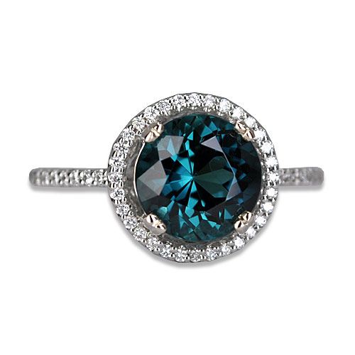 round blue tourmaline and diamond ring