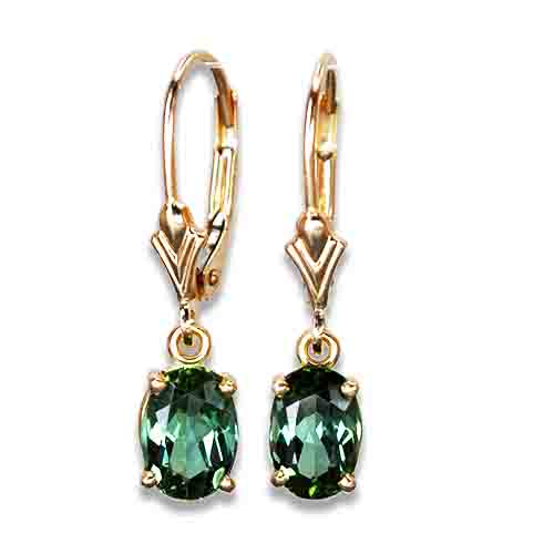green tourmaline dangle earrings 14ky