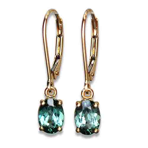 blue green tourmaline dangle earrings 14ky