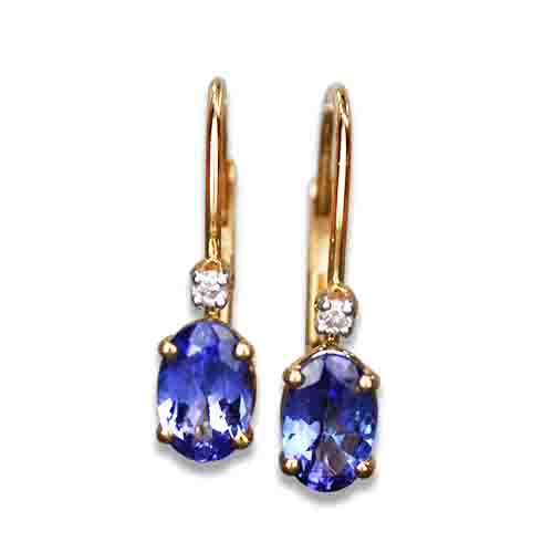Oval Tanzanite and Diamond 14KY Dangle Earrings